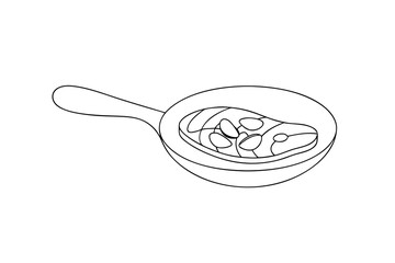 Single line drawing of fish frying in pan continuous-line art