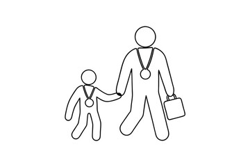 Father and son holding hands continuous-line drawing medals success