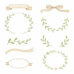 リボンや葉っぱのナチュラルな装飾セット