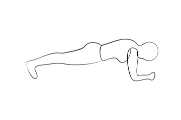 Woman doing plank exercise continuous line drawing fitness workout