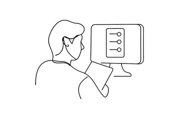 Person working on computer continuous-line drawing minimalist design