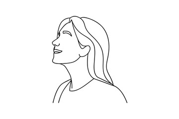 Woman looking up continuous line art drawing minimalist portrait