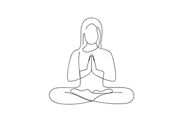 Woman meditating continuous line art minimalist yoga pose