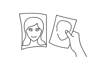 Woman's face compared to a blank outline using continuous-line art
