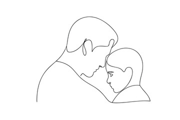 Father and child tender moment continuous line art minimalist drawing