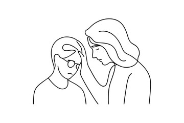 Woman comforting sad man continuous line drawing minimalist illustration