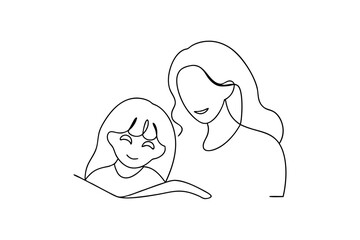Mother and daughter continuous-line drawing happy family