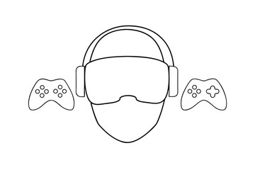 Virtual reality gaming headset continuous-line art illustration