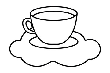 A cup of coffee on a cloud continuous-line drawing