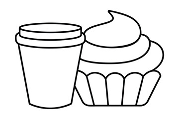 Coffee cup and cupcake continuous-line drawing simple design