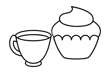 Coffee cup and cupcake continuous line drawing illustration