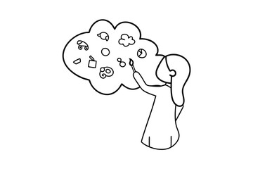 Girl painting continuous-line cloud filled with playful imagery