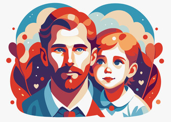 Father and daughter portrait, in a colorful style, for Father's Day cards