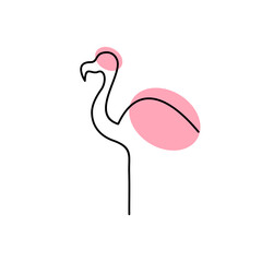 Stylized flamingo illustration with minimalist design elements in pink and black tones
