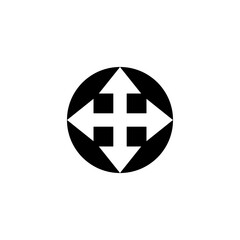 Black and white geometric pattern with directional arrows and circular shape in modern design