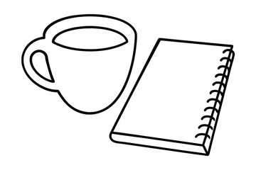 Coffee cup and spiral notebook continuous-line drawing