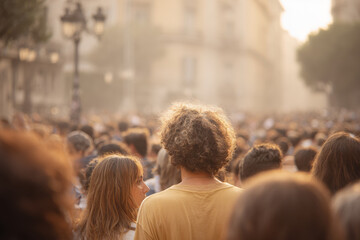 Fototapeta premium crowded scene with blurred faces expressing sense of unity and connection