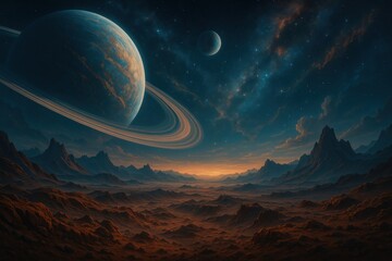 Futuristic Space Planet Landscape with HD Cosmic Desktop Wallpaper and Alien Environment
