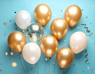 Festive balloons on a light blue background