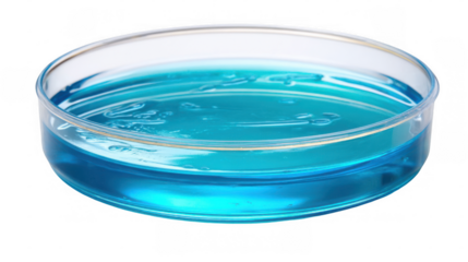 Petri dish featuring a vibrant blue culture medium, isolated against a transparent background, providing optimal conditions for scientific research and detailed analysis in microbiology