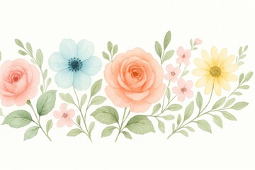 Summer Flower Border with Adorable Watercolor Design and Elegant Card Template