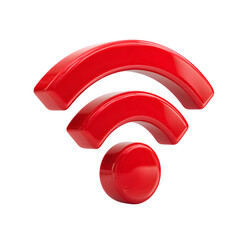 Red three dimensional wifi signal icon isolated on transparent background