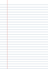 Notebook paper background from notebook wide lined sheet of paper with red margin. Vector