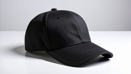 Sleek, matte black baseball cap with smooth surface, showcasing its modern design and versatility, perfect for casual wear or outdoor activities