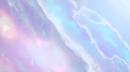 Iridescent pearl white marble with shifting hues of blue and violet under light, featuring thin translucent veining 