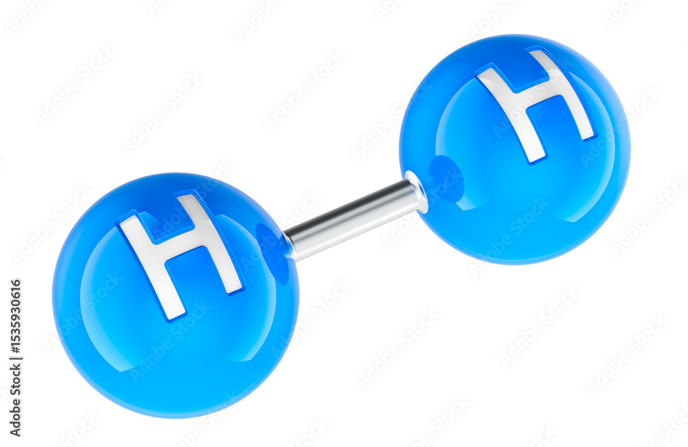 Poster hydrogen molecule h2 molecule model. 3d rendering isolated on transparent background