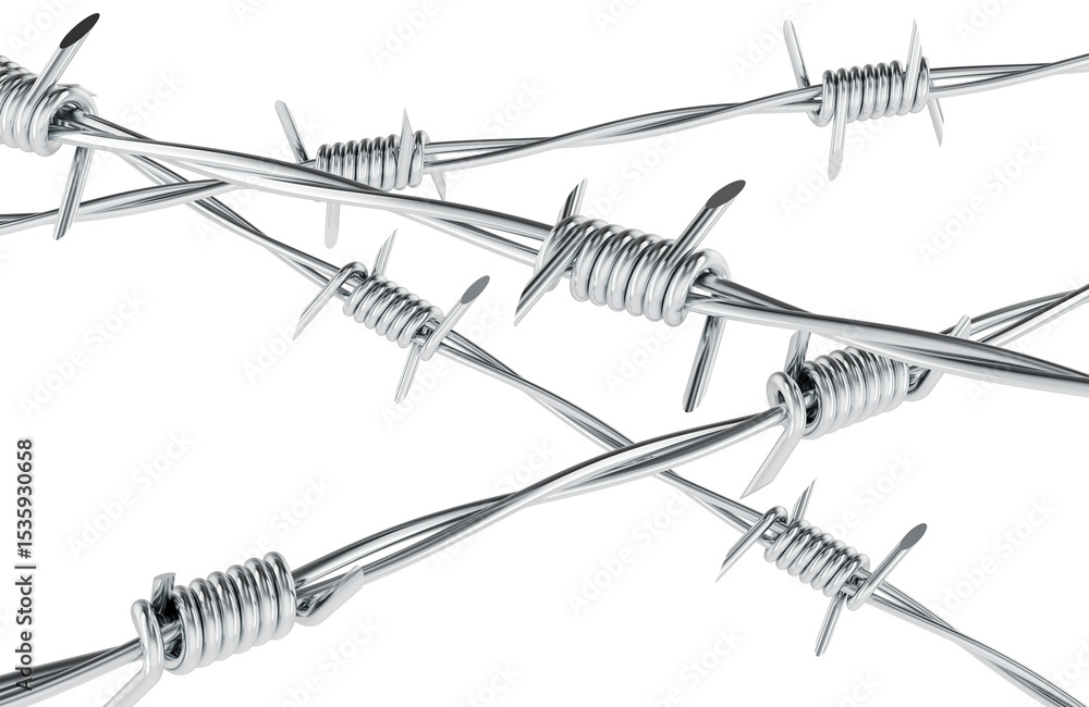 Poster barbed wire rows. 3d rendering isolated on transparent background