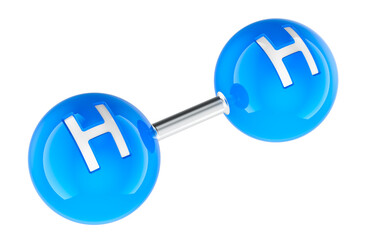 Hydrogen molecule H2 molecule model. 3D rendering isolated on transparent background