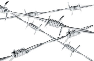 Barbed wire rows. 3D rendering isolated on transparent background