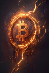 Futuristic technology background with glowing bitcoin symbol

