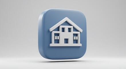 Serene Blue Home Icon: 3D Render, Soft Lighting