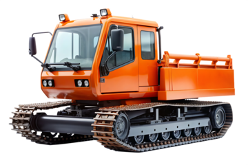 Orange Tracked Vehicle with Snowplow Attachment Side View A I G E N E R A T E D - P N G isolated on a transparent background