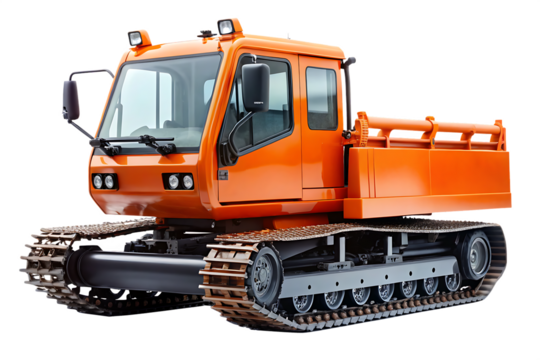 Orange Tracked Vehicle with Snowplow Attachment Side View A I G E N E R A T E D - P N G isolated on a transparent background