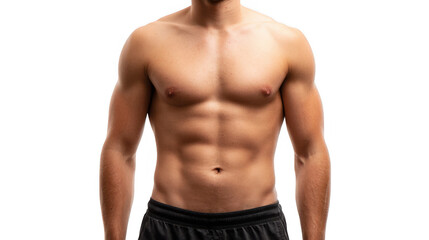 Strong sportsman displaying impressive abs and defined pecs against a transparent background, ideal for enhancing fitness and health related projects. Perfect for showcasing athleticism
