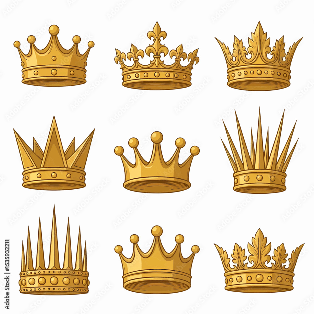 Poster this high-quality vector image features nine solid yellow crown illustrations in a three-by-three gr