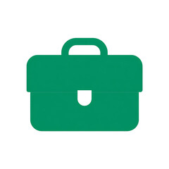 A simple green briefcase icon with a handle and white latch against a black background in isolation on transparent background