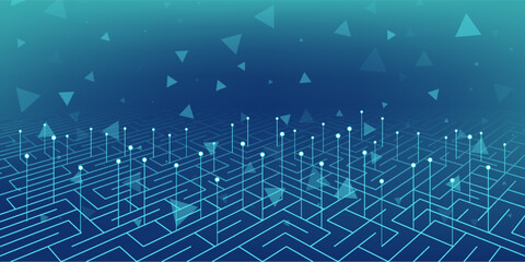 Digital technology banner green blue background concept with technology light effect, abstract tech, innovation future data, internet network, Ai big data, lines dots connection, illustration vector