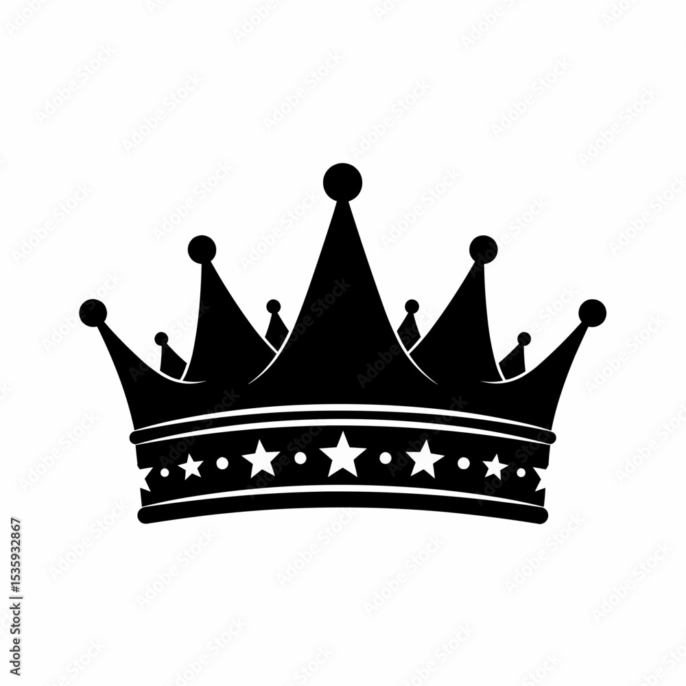 Poster this high-quality vector image features a solid black crown silhouette with five triangular peaks to