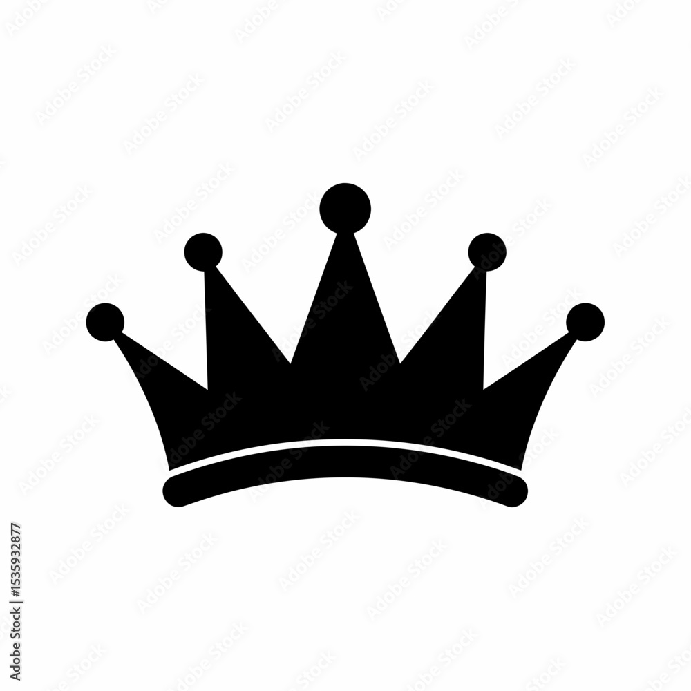 Aufkleber solid black crown silhouette with a curved base and five triangular peaks topped with black circles,