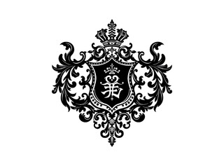 Fototapeta premium Heraldic shield crest with ornate leaves, perfect for vintage emblem or royal branding. Generative AI
