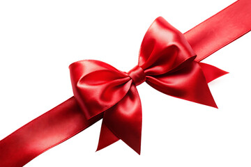 Red Satin Ribbon Tied in a Diagonal Bow Studio Lighting A I G E N E R A T E D - P N G isolated on a transparent background