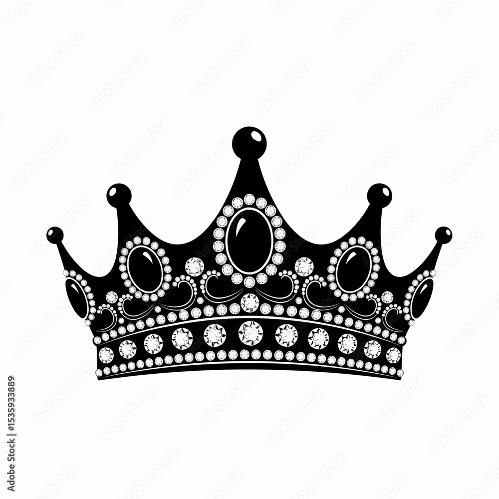 Poster this high-quality image features a solid black crown silhouette with intricate detailing, gemstone s