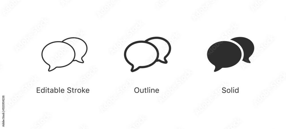Poster Chat message speech bubble icon symbol in editable stroke, outline, and solid styles | chat, communication, and social media interfaces. for web, app, and messaging projects