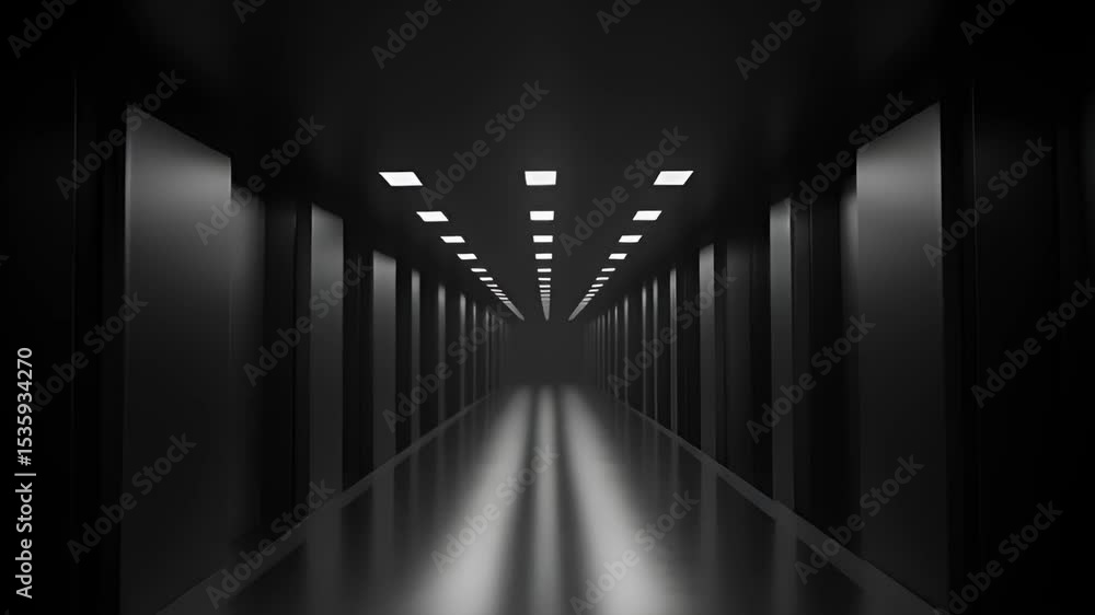 Poster abstract dark corridor perspective with column and square light in futuristic concept