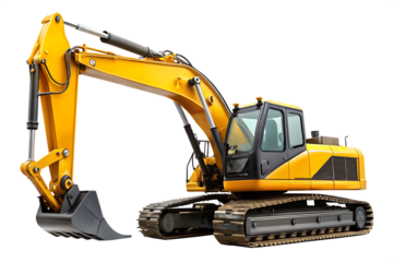 Yellow Excavator Side View Studio Shot A I G E N E R A T E D - P N G isolated on a transparent background