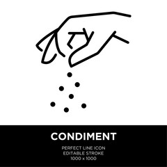 The line icon vector illustrates sprinkle hand gesture. The line icon is isolated on a transparent background and can be edited as needed